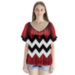 Black Lodge Chevron V-Neck Flutter Sleeve Top