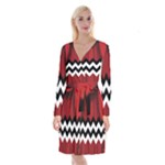 Black Lodge Chevron Long Sleeve Velvet Front Wrap Dress