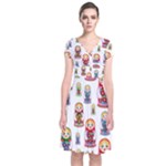 Russian Dolls Short Sleeve Front Wrap Dress