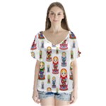 Russian Dolls V-Neck Flutter Sleeve Top