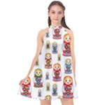 Russian Dolls Halter Neckline Chiffon Dress 