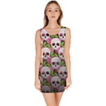  Light Pink & Brown Roses & Skulls Bodycon Dress