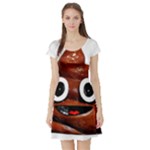 Happy Funny Poop Emoji Short Sleeve Skater Dress