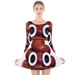 Happy Funny Poop Emoji Long Sleeve Velvet Skater Dress