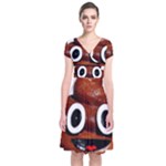 Happy Funny Poop Emoji Short Sleeve Front Wrap Dress