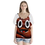 Happy Funny Poop Emoji V-Neck Flutter Sleeve Top