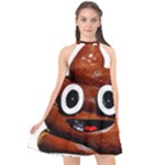 Happy Funny Poop Emoji Halter Neckline Chiffon Dress 