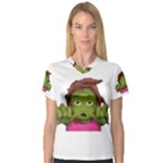 Emoji Zombie Woman V-Neck Sport Mesh Tee