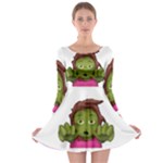 Emoji Zombie Woman Long Sleeve Skater Dress