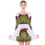 Emoji Zombie Woman Long Sleeve Velvet Skater Dress