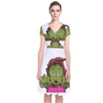 Emoji Zombie Woman Short Sleeve Front Wrap Dress