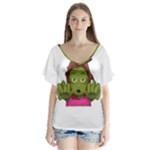 Emoji Zombie Woman V-Neck Flutter Sleeve Top