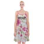 pink flower pattern Spaghetti Strap Velvet Dress