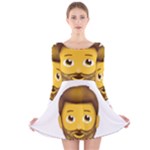 Emoji Bearded Man Long Sleeve Velvet Skater Dress