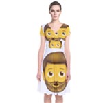 Emoji Bearded Man Short Sleeve Front Wrap Dress