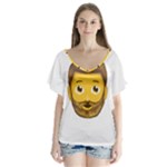 Emoji Bearded Man V-Neck Flutter Sleeve Top