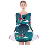 Halloween Witch Befana Long Sleeve Velvet Skater Dress