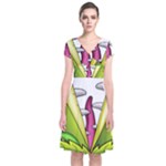  Venus Flytrap Monster Short Sleeve Front Wrap Dress