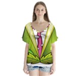  Venus Flytrap Monster V-Neck Flutter Sleeve Top