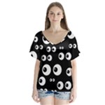 black white eyes V-Neck Flutter Sleeve Top