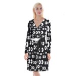 black white eyes Long Sleeve Velvet Front Wrap Dress