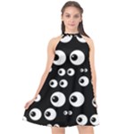 black white eyes Halter Neckline Chiffon Dress 