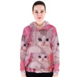 pink fluffy kitten Women s Zipper Hoodie