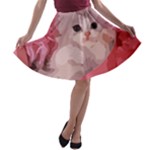 pink fluffy kitten A-line Skater Skirt