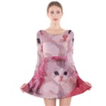 pink fluffy kitten Long Sleeve Velvet Skater Dress