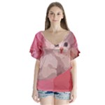 pink fluffy kitten V-Neck Flutter Sleeve Top