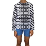 Black white Greek Key Kids  Long Sleeve Swimwear