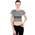 Black white Greek Key Crew Neck Crop Top