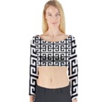 Black white Greek Key Long Sleeve Crop Top