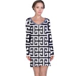 Black white Greek Key Long Sleeve Nightdress