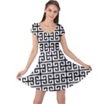 Black white Greek Key Cap Sleeve Dress