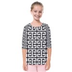 Black white Greek Key Kids  Quarter Sleeve Raglan Tee