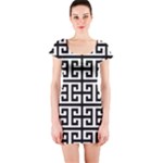 Black white Greek Key Short Sleeve Bodycon Dress