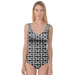 Black white Greek Key Princess Tank Leotard 