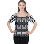 Black white Greek Key Cutout Shoulder Tee