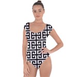 Black white Greek Key Short Sleeve Leotard 