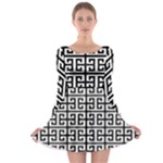 Black white Greek Key Long Sleeve Skater Dress