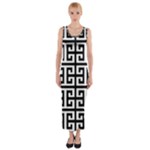 Black white Greek Key Fitted Maxi Dress