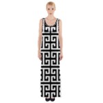 Black white Greek Key Maxi Thigh Split Dress