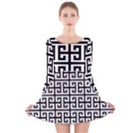 Black white Greek Key Long Sleeve Velvet Skater Dress