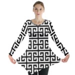 Black white Greek Key Long Sleeve Tunic 