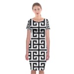 Black white Greek Key Classic Short Sleeve Midi Dress