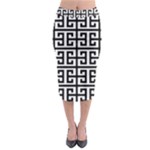 Black white Greek Key Midi Pencil Skirt