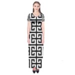 Black white Greek Key Short Sleeve Maxi Dress