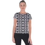 Black white Greek Key Short Sleeve Sports Top 