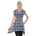 Black white Greek Key Short Sleeve Side Drop Tunic